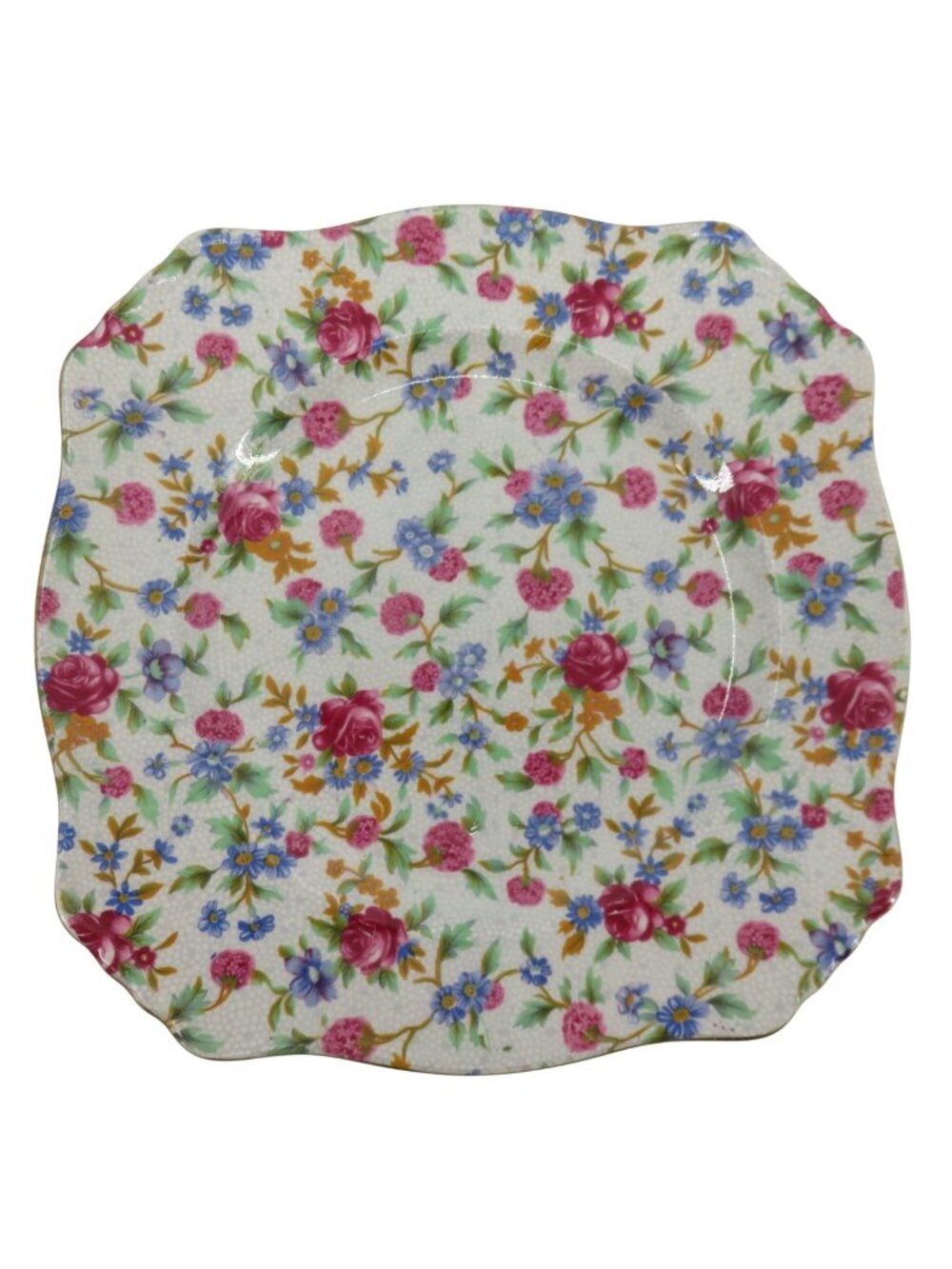 Royal Winton Grimwades 8 Inch Old Cottage Chintz Pink Blue Flower Square Plate